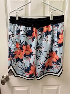 Divided Men’s Athletic Shorts - Light Blue with Coral Floral